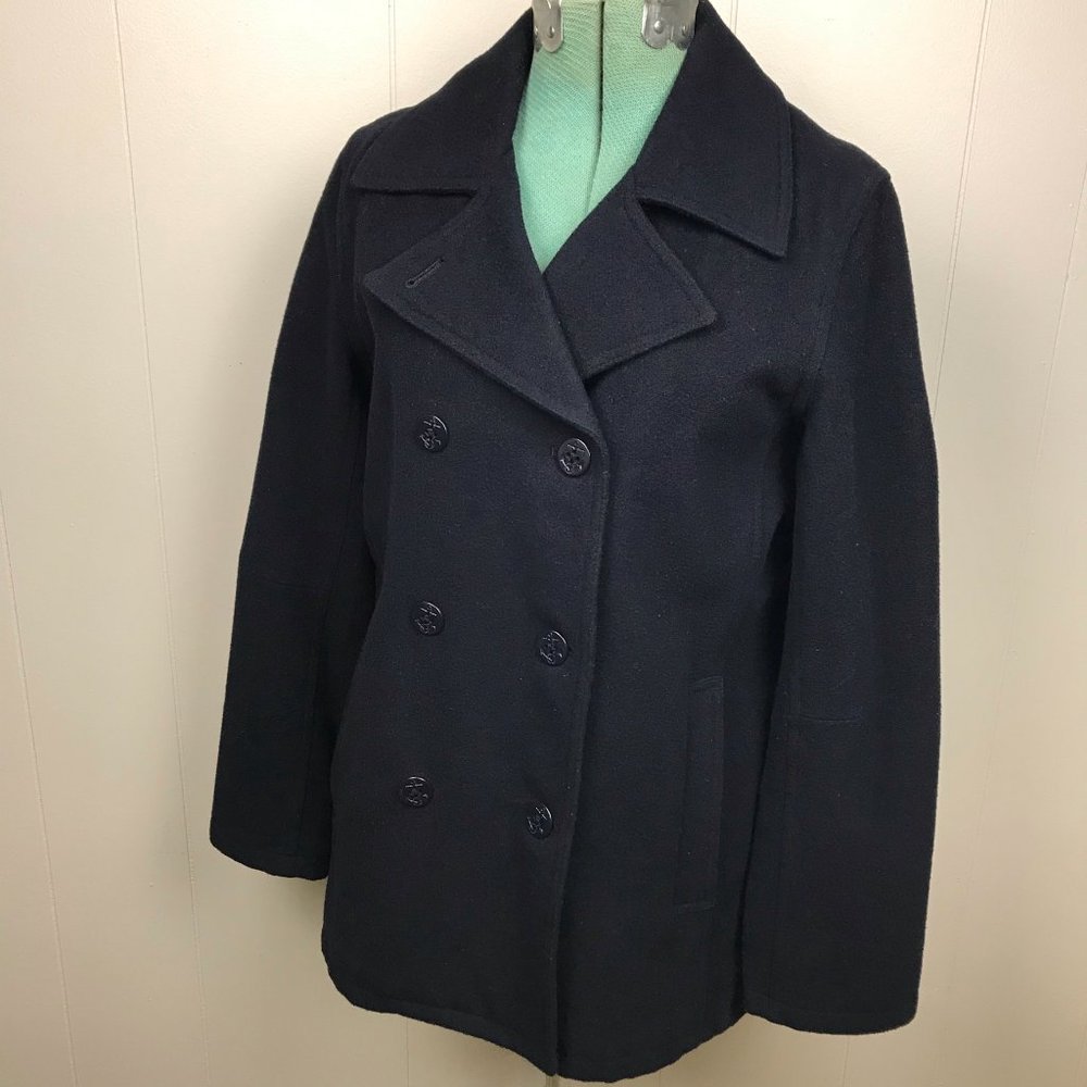 Vintage Y2K American Eagle Wool Double Breasted Peacoat Navy Blue Size Medium